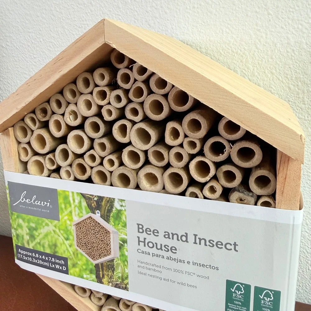 Belavi Bee and Insect House Tan Bamboo Wood Hexagonal Nesting Aid